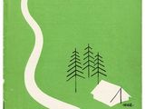 a green book with a picture of a house and trees on it