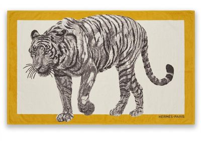 a white tiger on a yellow background with a yellow border