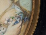 a picture of a painting of a woman with a flower in her hair