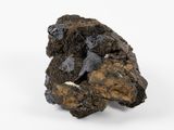 a close up of a piece of black rock on a white background