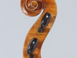 a close up of the back of a violin with a fiddle in the foreground