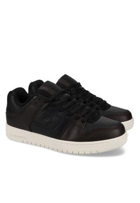 men ' s sneakers in black leather with white soles