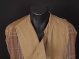 an image of a mannequin wearing a tan vest and plaid shirt