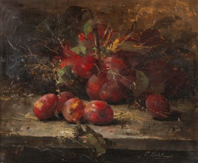 une image représentant un tableau montrant des radis et d'autres fruits posés sur une table