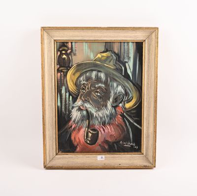 tableau représentant un homme coiffé d'un chapeau, une pipe à la bouche