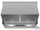 a close up of a vent hood with two lights on it
