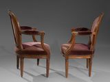 pair of 19th century mahogany armchairs with velvet upholstered seats