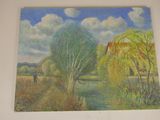 a picture of a painting of a landscape on a wall