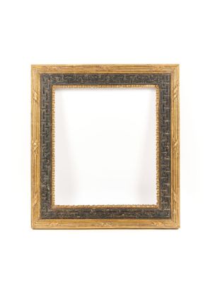 a gold frame with a black border on a white background