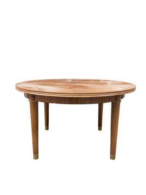 a round wooden table with two legs and a wooden top