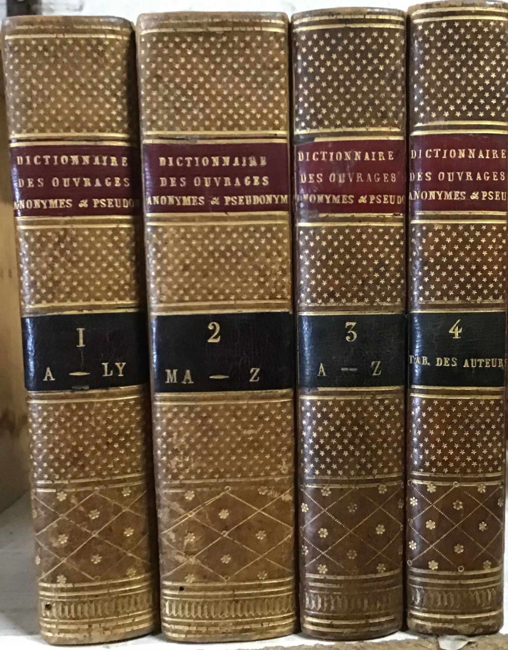 Dictionnaire des ouvrages anonymes et pseudonymes Par Antoine Alexandre Barbier 1806 Imprimerie Bibliographique 4 vol...