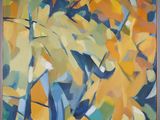 an oil painting of a painting of yellow and blue trees