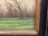 an oil painting of a tree in a field with a sky in the background