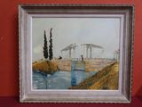 une image d'une peinture représentant un pont sur une rivière
