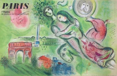 tableau représentant une femme et un enfant dans un parc, avec un bâtiment en arrière-plan