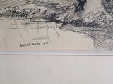 a drawing of a man riding a horse in the field