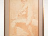 painting of a nude woman sitting on a chair in front of a white wall