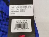 a close up of a blue and black tie with a tag on it