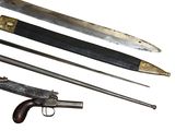 several different types of weapons are displayed on a white surface