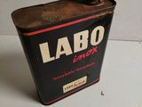 a can of labo in the middle of a table