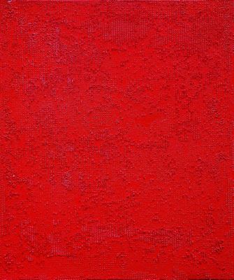 une peinture abstraite représentant un carré rouge sur fond blanc