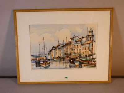 a picture of a painting of boats in a harbor