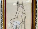 l'image d'un dessin représentant une femme assise sur une chaise
