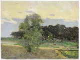 une image représentant un tableau d'un champ avec un arbre au premier plan