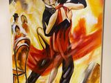 painting of a couple dancing in a ballroom with a horse in the background