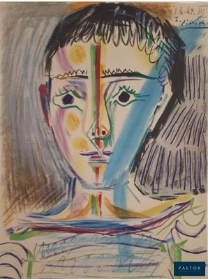 une image représentant le dessin du visage d'une femme, composé de lignes de différentes couleurs