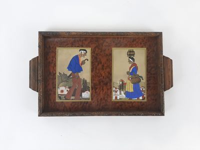 une paire de peintures chinoises encadrées représentant un homme et une femme