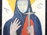 une image représentant un tableau où l'on voit une femme tenant une croix