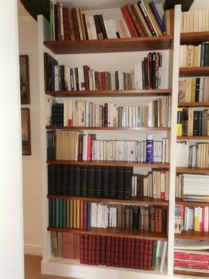 many books on the bookshelf in this room