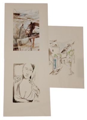 Suite de trois travaux graphiques : - École du XXème siècle.…