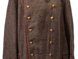 an image of a military coat with red trims on a mannequin head
