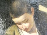 un tableau représentant un jeune homme tenant une batte de baseball à la main