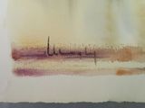 a watercolor painting of a boat on the water