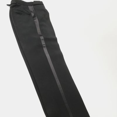 black pants with a black stripe on the side and a white background