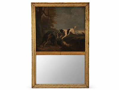 une image représentant un tableau où l'on voit un chien poursuivant un homme à cheval