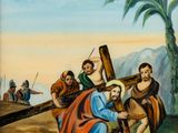 an image of a painting of jesus carrying the cross
