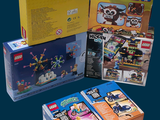 a box of legos and a box of legos on a blue background