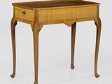 a small wooden table with a drawer on one side and a drawer on the other