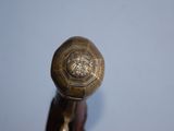 a close up of a wooden stick with a lion head on it