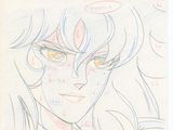 drawing of a female anime character with yellow eyes and long hair