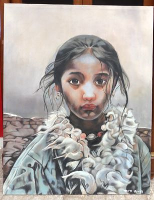 tableau représentant une jeune fille avec des fleurs dans les cheveux