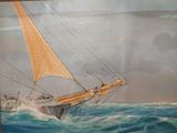 a painting of a sailboat in the ocean