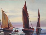 three boats that are floating in the water