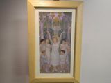 a painting of a group of children standing in front of a cross