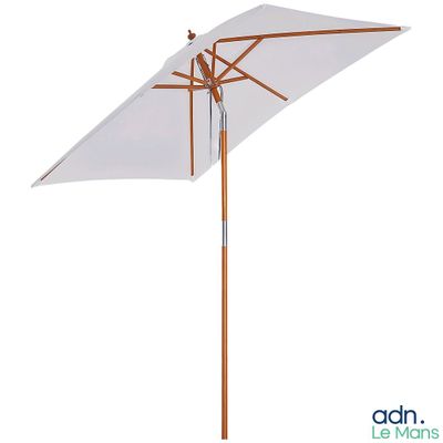 a white umbrella with a wooden pole on a white background