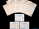 several pamphlets for pokemon games are displayed on a black background